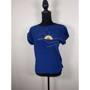 franck oliver paris shirt embroidered satin blouse blue sz 40/8 us 4 Paris Made